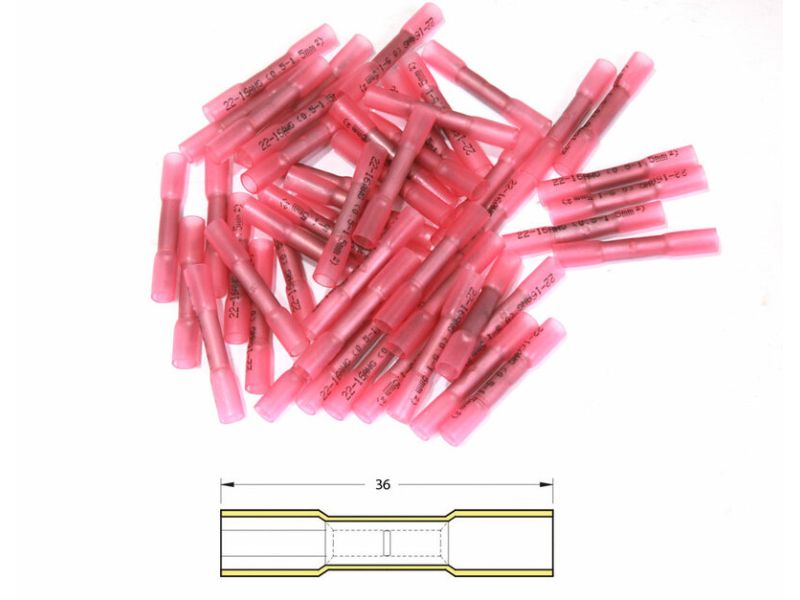 Bout à bout à sertir thermo-rétractable BIHR Ø0,5/1,5mm² - 50pcs transparent rouge