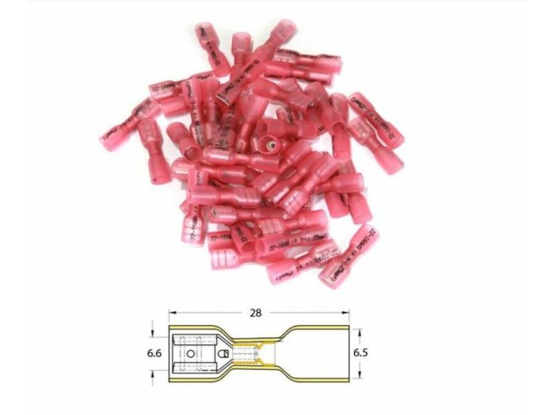 Bout à bout femelle plat à sertir thermo-rétractable BIHR Ø0,5mm²/1,5mm² - 50pcs transparent rouge